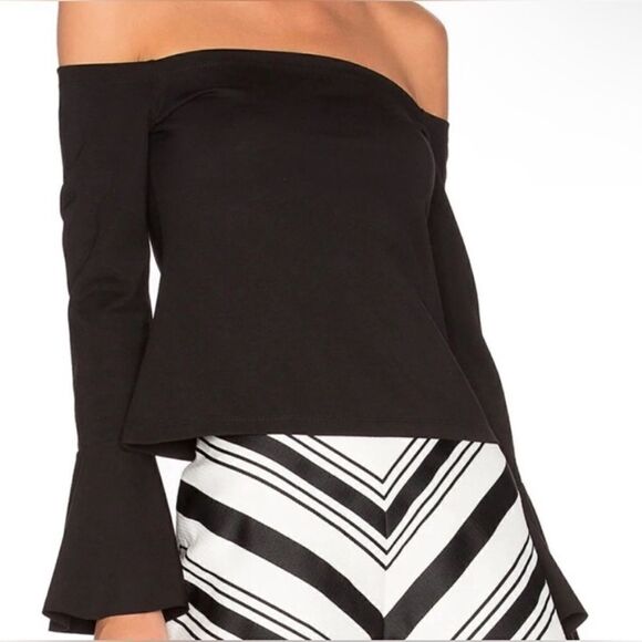 Revolve Alexis Black OFF The Shoulder Bell Sleeve Stretch Cropped Top Medium - Picture 1 of 7